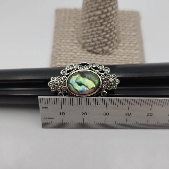 Size 9 Sterling Silver Abalone And Marcasite Gems Ring A1869 - Picture 8 of 9